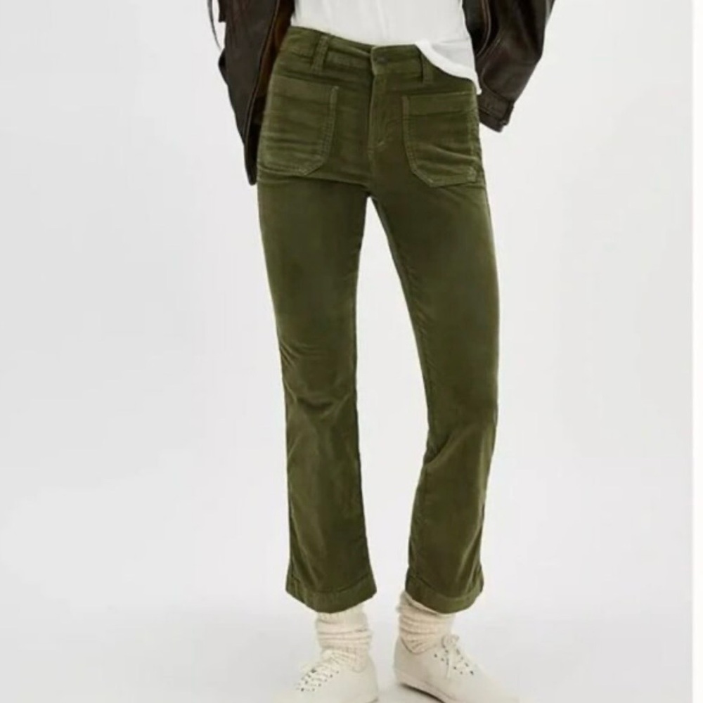 Free People Womens High Time Velvet Kick Flare Velvet Pants sz 8 Olive NWT